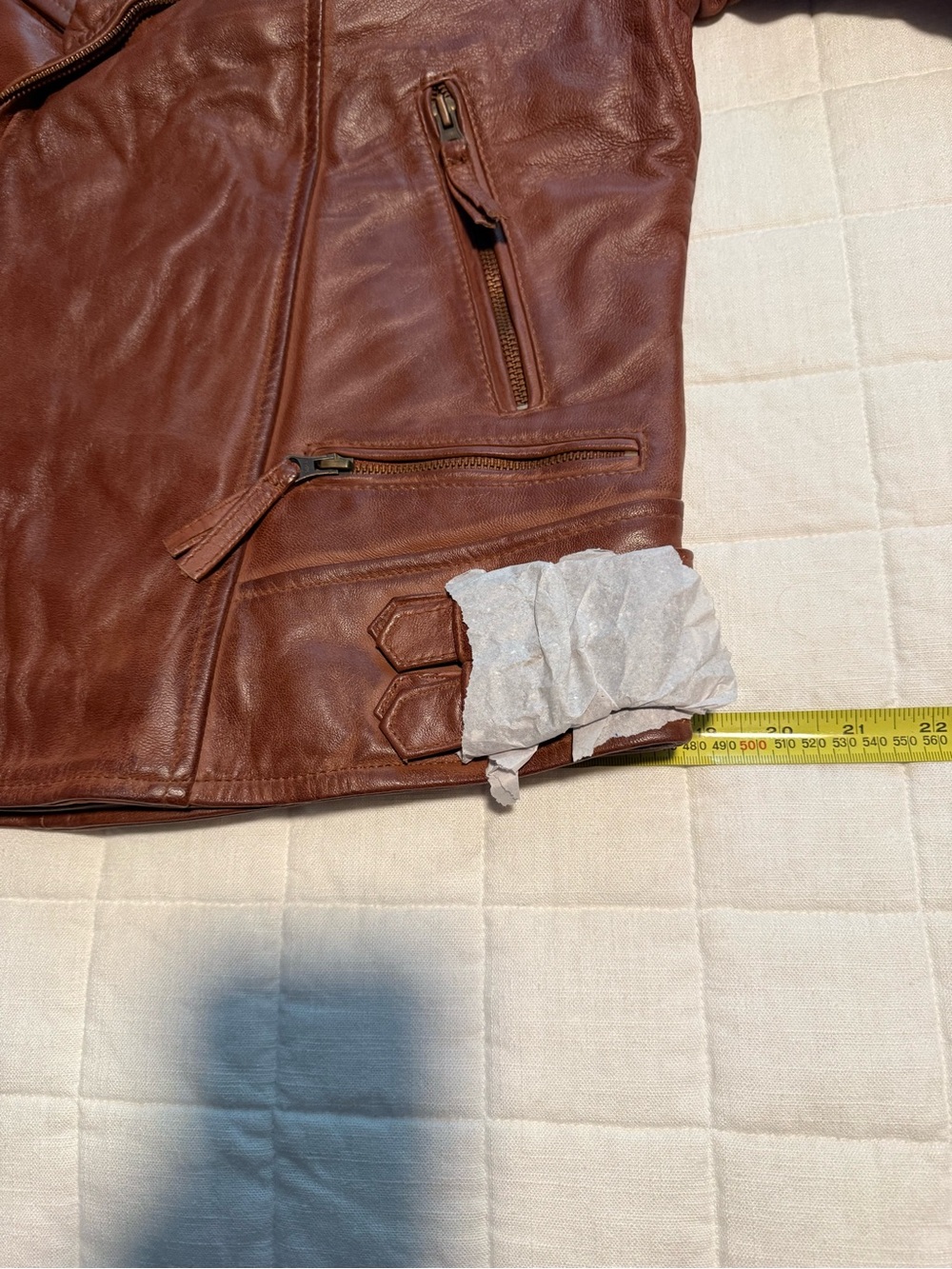 Men's Quilted Asymmetrical Cognac Leather Biker Fashion Jacket, XS - Picture 8 of 10